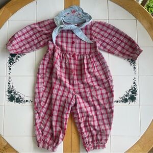 Oshkosh B’Gosh Baby B Gosh Girls Toddler Plaid Denim Floral Jumper 24 Months VTG
